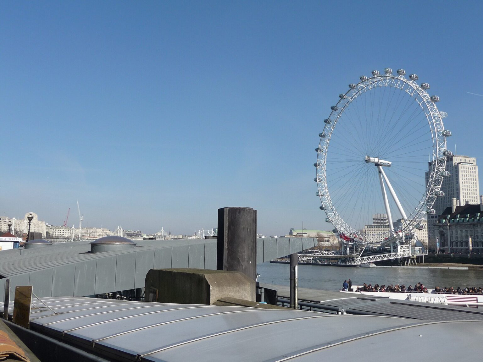 Il London Eye sul Tamigi visto dal fiume